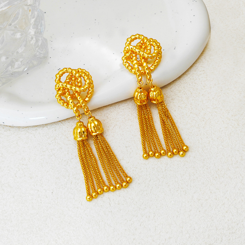 Retro Tassel Knot Copper Plating Drop Earrings 1 Pair