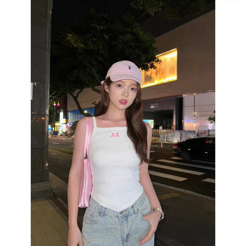 2025 New Summer Korean Designer Rr Camisole Embroidered Triangle Asymmetrical Arrow Hem T-Shirt for Women