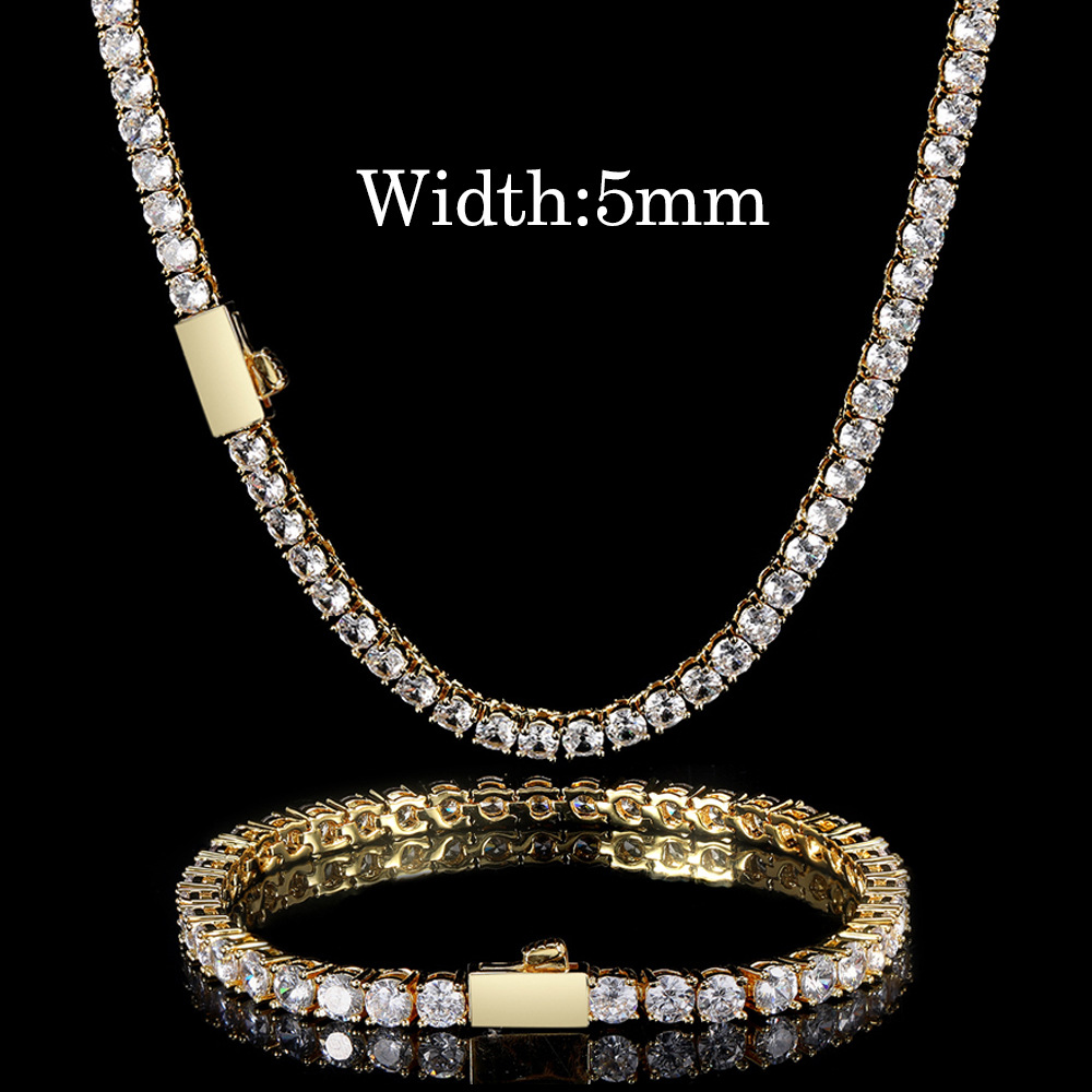 Joyería europea y americana Venta caliente primavera hebilla Cadena de tenis hip hop collar moda marca sola fila diamante ZIRCON pulsera Accesorios al por mayor