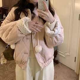 冬季新款粉色碎花双面穿棉服学生宽松棉袄小个子保暖棉衣外套