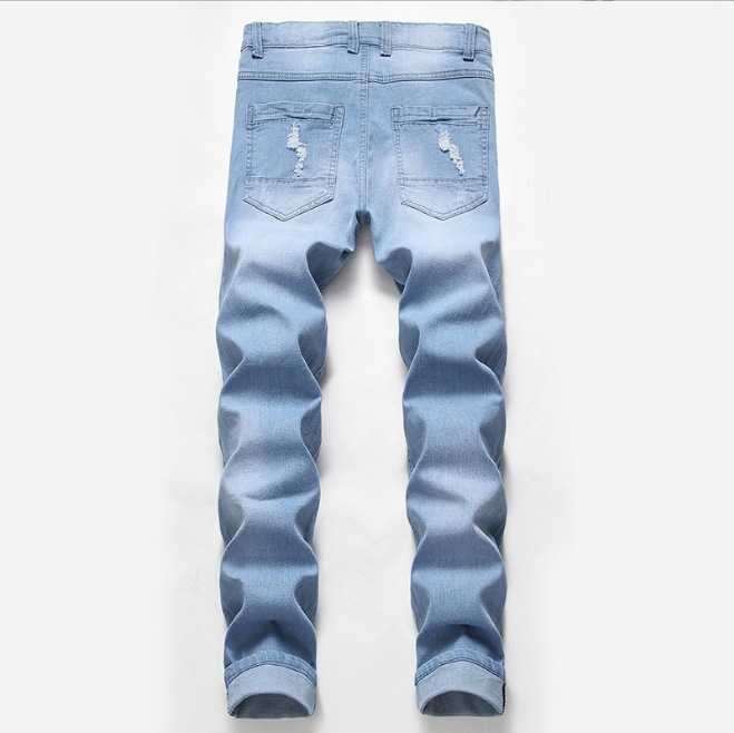 Men's Distressed Black Stretch Jeans Plus Size Light Color Trendy Mid Waist Wide Leg Trousers Machine Washable Cotton_voghion.com