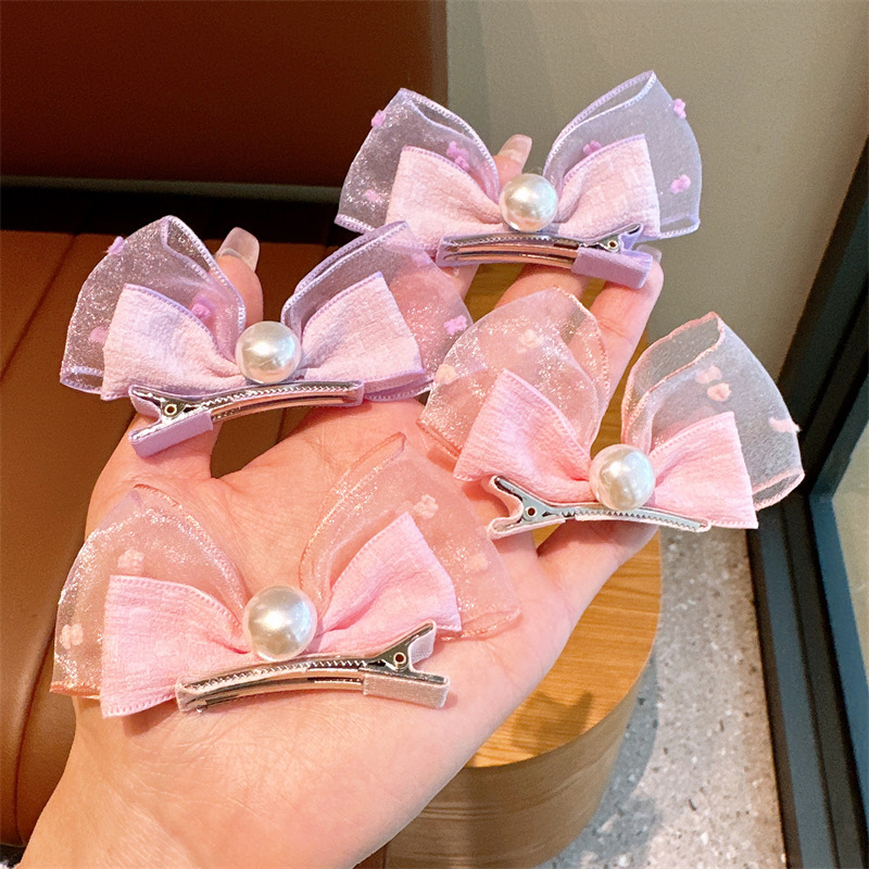 Niños lindo perla horquilla estilo coreano tridimensional arco Orejas de conejo bebé clip pequeño fresco Seersucker tocado