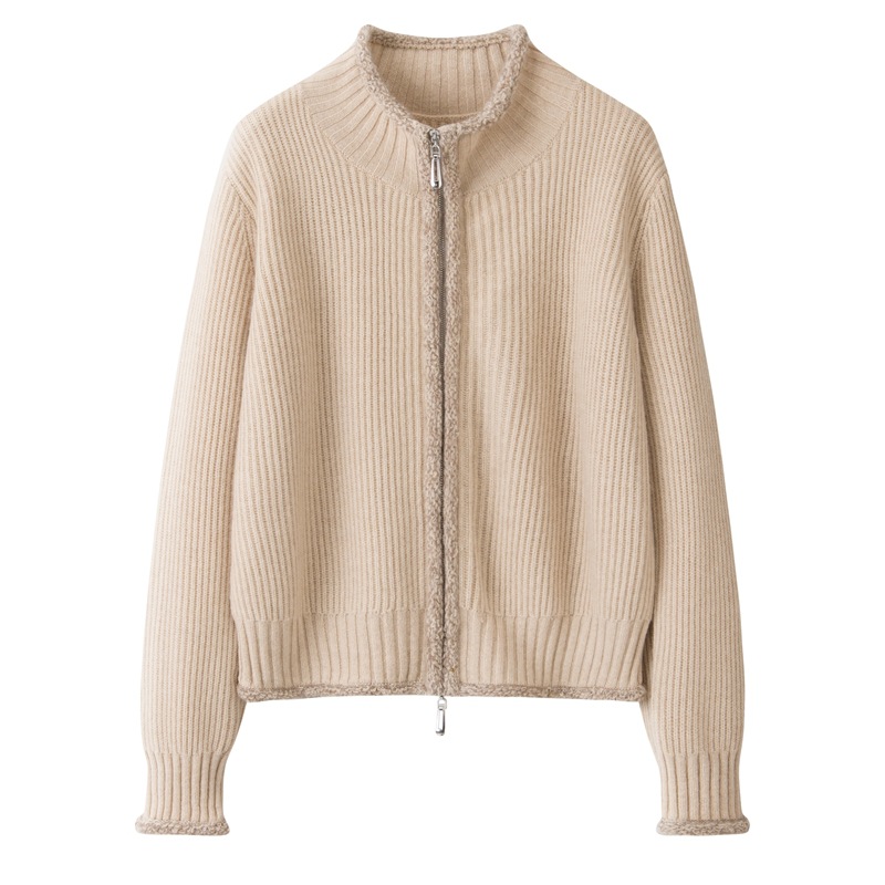 Cashmere velvet elegant cardigan with a round collar