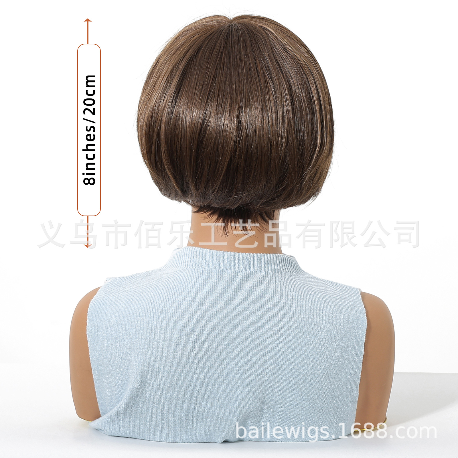 MONO pelucas de red, cabello corto marrón, cabello recto, seda japonesa de 8 pulgadas, pelucas al por mayor en stock transfronterizo