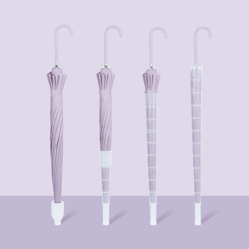 Long-Handle Waterproof Umbrella with 16 Ribs, Japanese-Style Fresh Design, Straight Pole, Leather Curved Handle, Plain Color, Enlarged and Reinforced, Wind-Resistant Umbrella