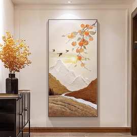 柿柿如意玄关装饰画山水画入户正对门挂画风景画走廊过道大气壁画
