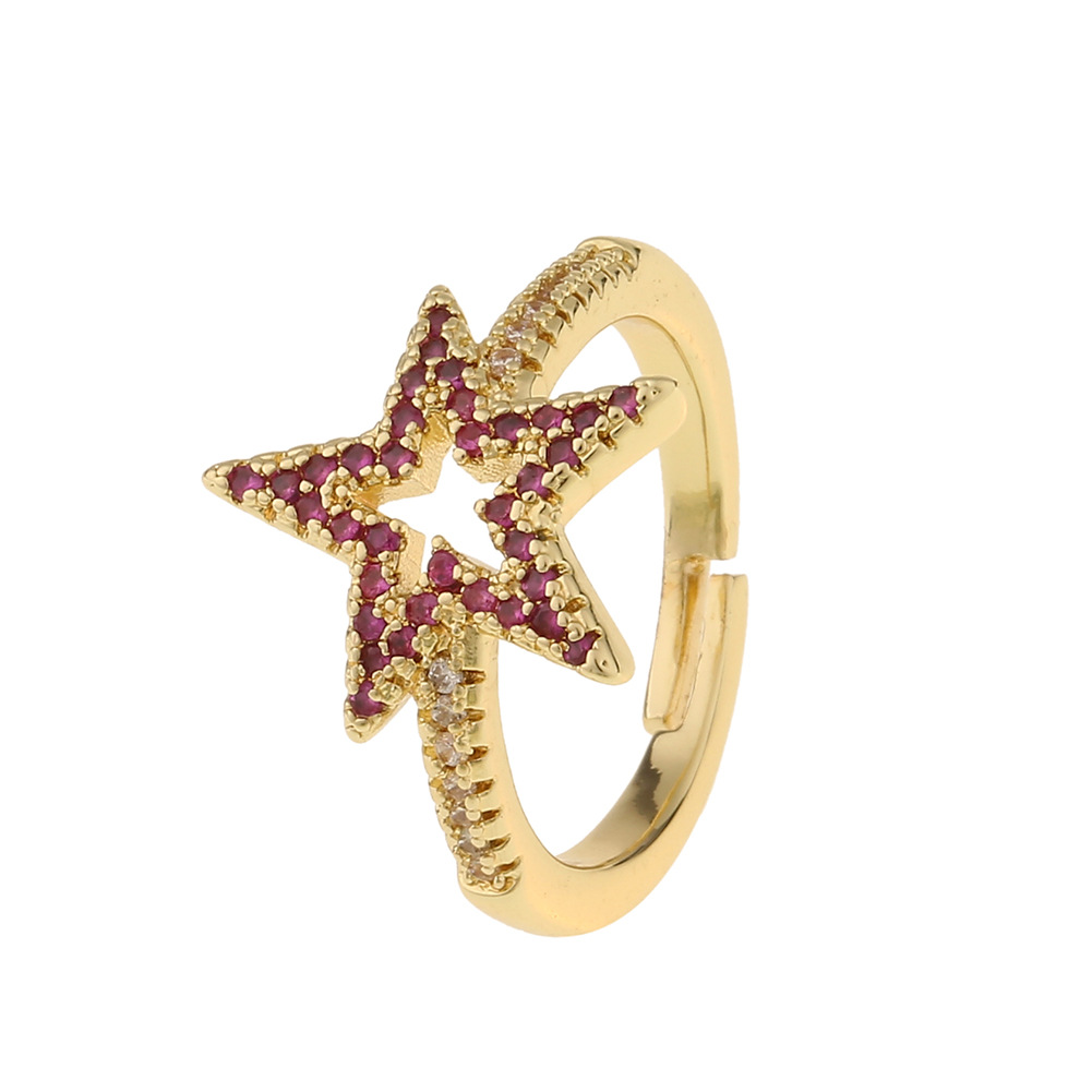 Fashion Copper Flower Five-pointed Star Opening Ring Wholesale display picture 8