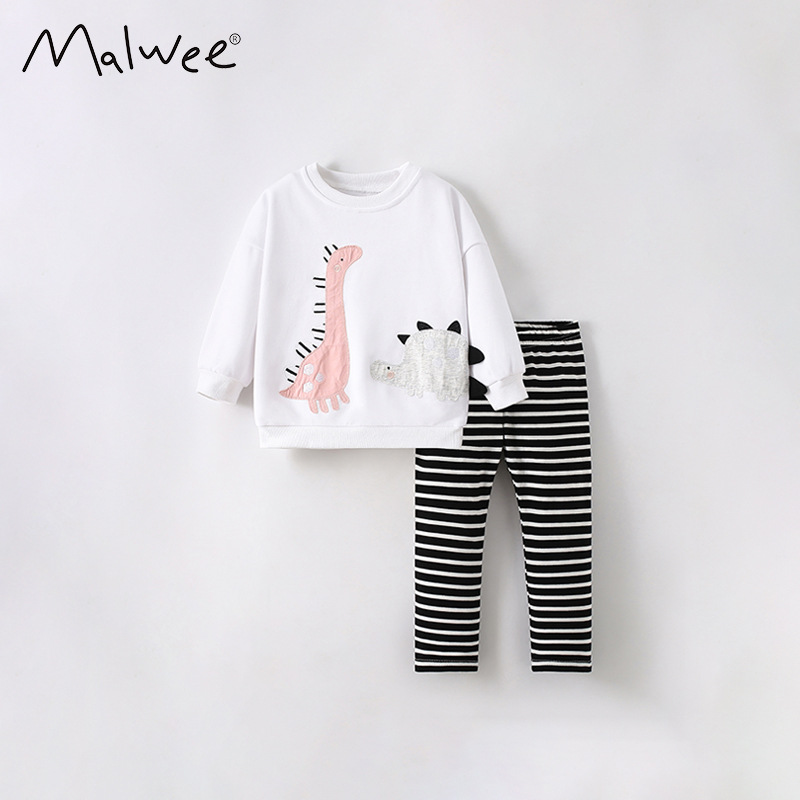 Malwee niñas dos piezas de otoño nuevo estilo de ropa infantil europea y americana de estilo extranjero niñas de cuello redondo manga larga set para niños