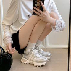 超舒服滴~2024春夏新款透氣網紗松糕厚底休閒阿甘鞋女鞋ins風真皮