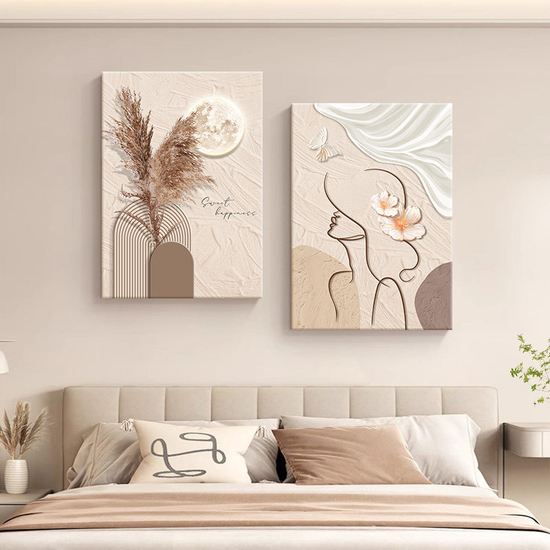 Cream-style bedroom headboard decorative painting, high-end abstract art lines, master bedroom wall painting, living room wall art Cream-style bedroom headboard decorative painting, high-end abstract art lines, master bedroom wall painting, living room wall art