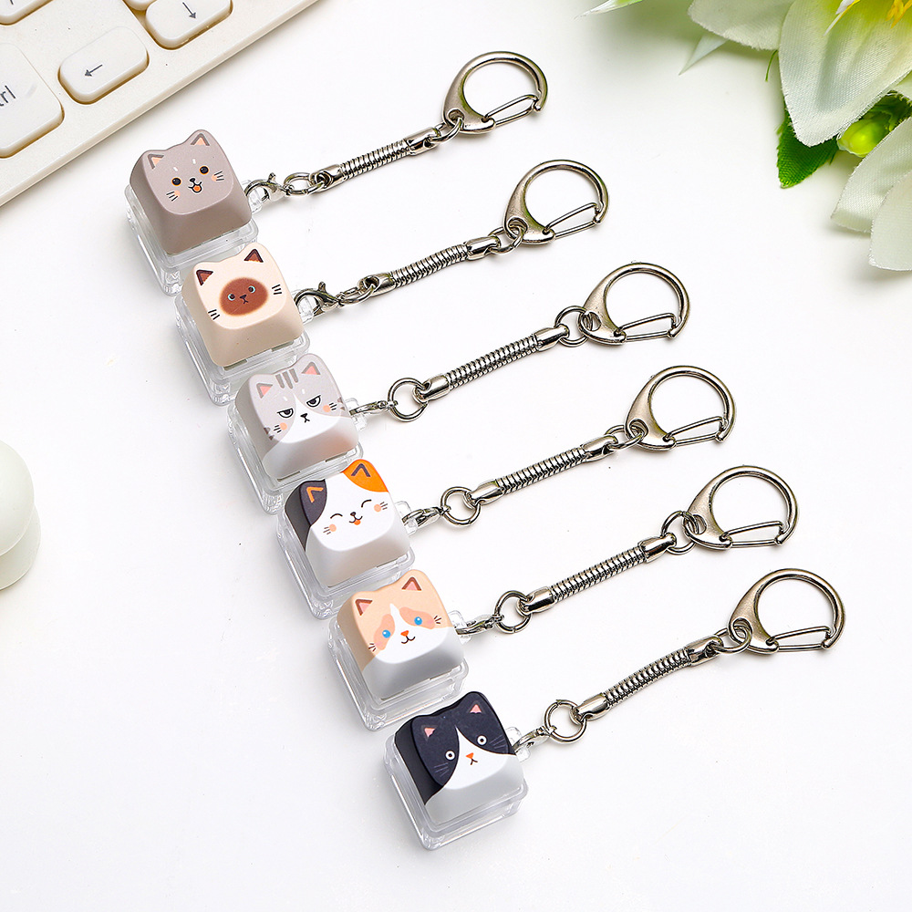 Cross-border single-key cat and puppy PBT keycap stress-relief toy, sublimation-printed stress-relief keychain pendant