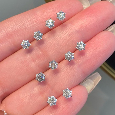 PT950铂金耳钉培育钻石耳环女六爪耳环一克拉真钻单钻四爪耳饰|ru