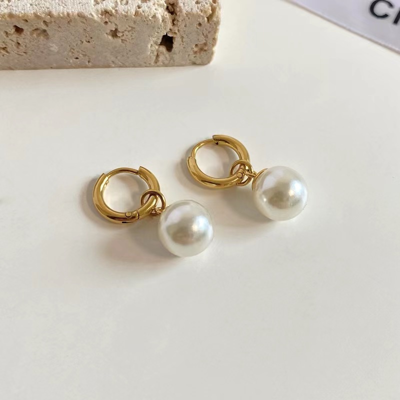 Retro Pearl Titanium Steel Plating Drop Earrings 1 Pair