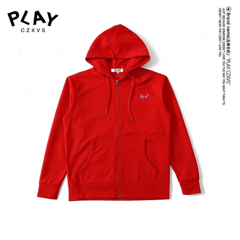 跨境春秋PLAY刺绣爱心连帽卫衣开衫拉链日系潮牌情侣外套男女现货