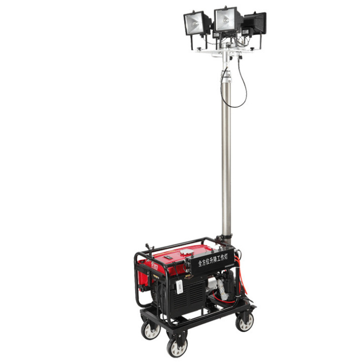 Generador de gasolina equipado con lámpara de elevación de control remoto móvil 4x100W LED2KW electricidad pública