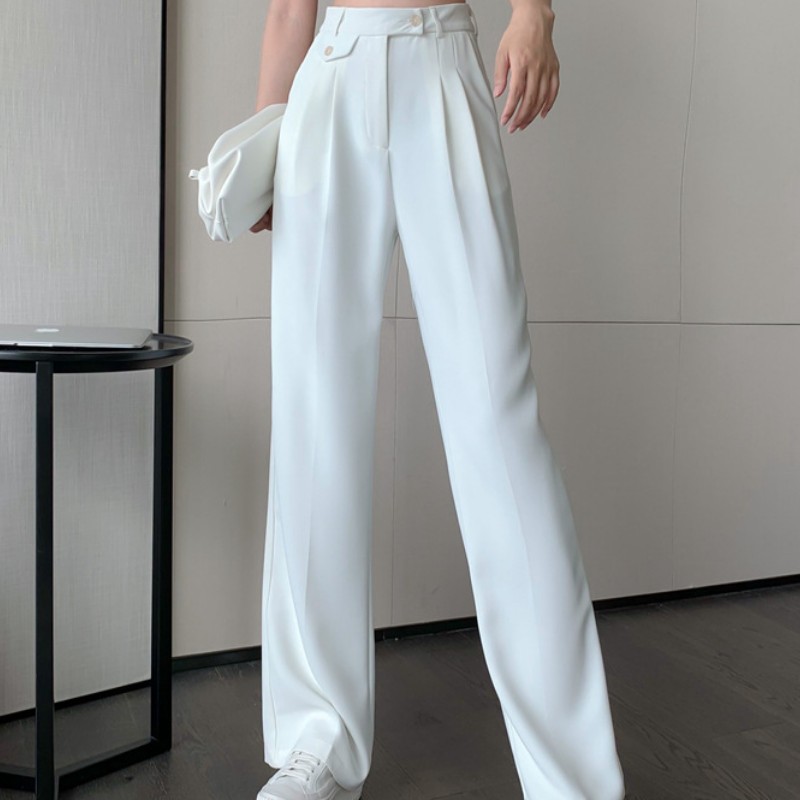 【现货】裤子显瘦阔腿裤高腰春夏新款坠垂感宽松拖地直筒西装裤女