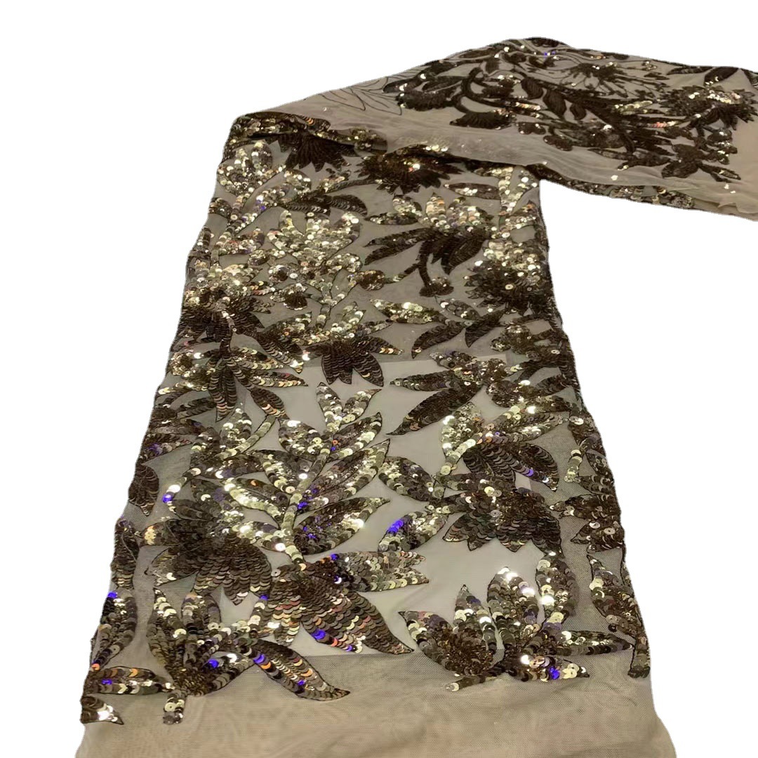 En stock planta flor lentejuelas malla cuentas bordado ropa vestido de boda tela laceJX3462