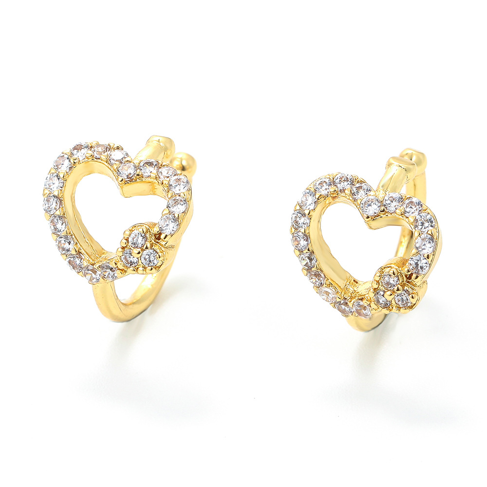 Korean Style Heart Shaped Hollowed Inlaid Zircon Copper Ear Buckle Wholesale display picture 3