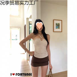 抹胸上衣绑带吊带背心肌理美式感修身夏日贝壳辣妹挂脖沙滩女手工