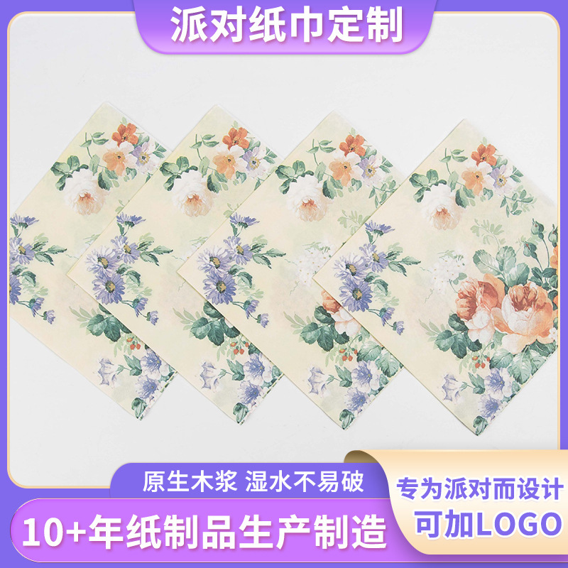 Floral Printed Napkins Wholesale for Cross-Border Use, Home Party Tableware Decoration for High-End Restaurants, Parties, and Dining Tables