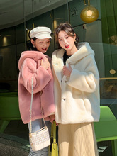 跨境皮草保暖冬装外套新款兔毛上衣宽松加厚毛绒衣服时尚连帽女装