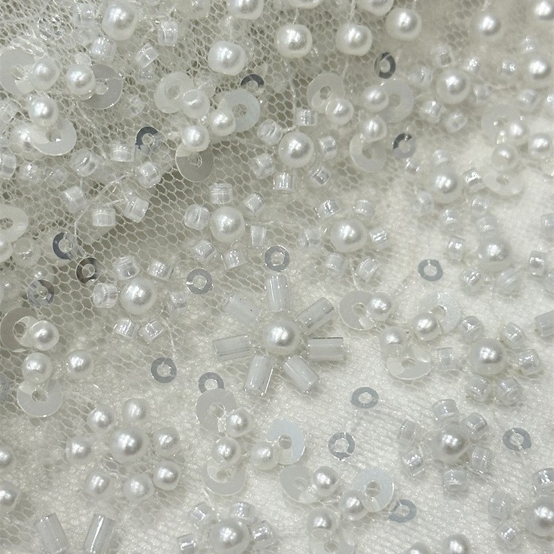 Industria pesada ligera lujoso vestido de boda tridimensional vestido de moda cena larga tela bordada alta perlas tela de lenteja