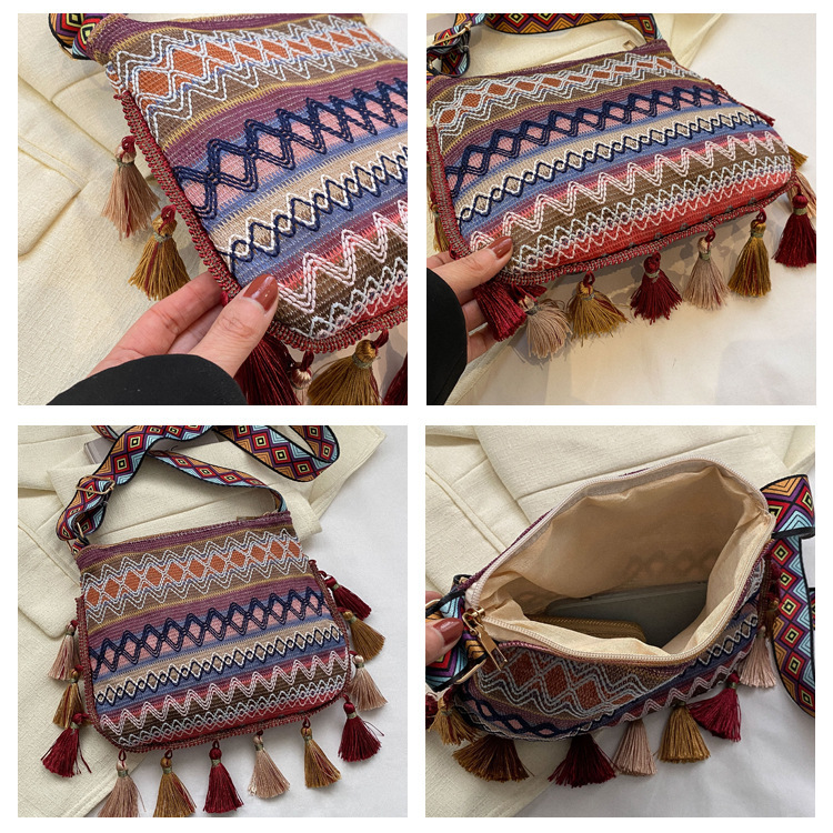 Women's Medium Special Geometric Ethnic Style Tassel Zipper Crossbody Bag display picture 2