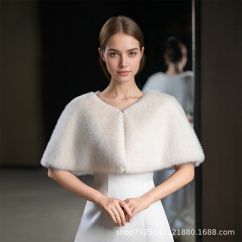 Cross-Border Dropshipping Imitation Mink Shawl Cape Autumn and Winter Faux Fur Shawl Wedding Dress Outerwear