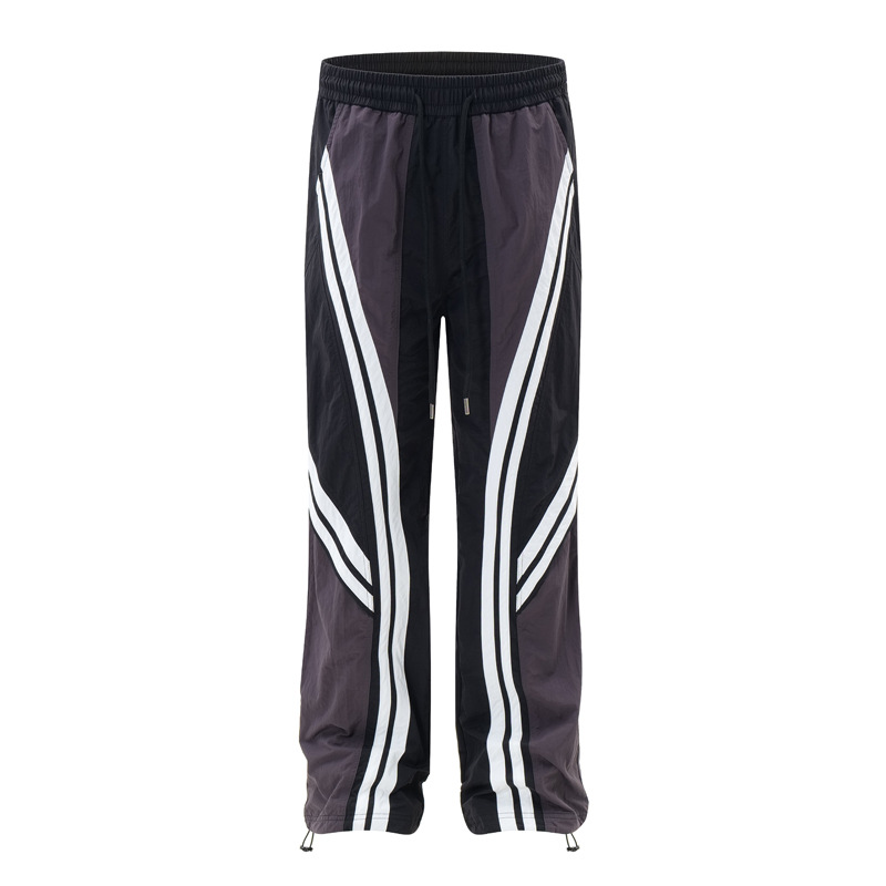 Men's Clothing Stitching Color Striped Casual Pants Men's and Women's Fashionable Brand Street Fashion Loose Design Sense Straight Pants_voghion.com