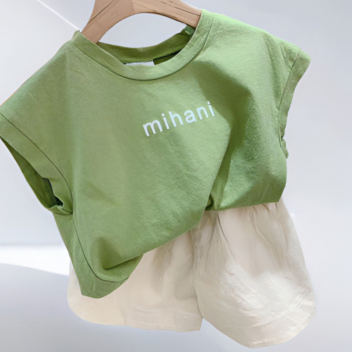 2025 new children's summer suit for men and women's children's vest, cotton small fresh baby casual shorts, two-piece set