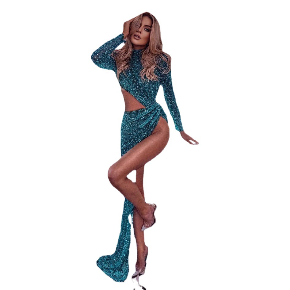 Vestido de noche largo con lentejuelas, estilo sexy e irregular, con cola, para mujer, nueva colección de comercio exterior transfronterizo de primavera/verano 2025.