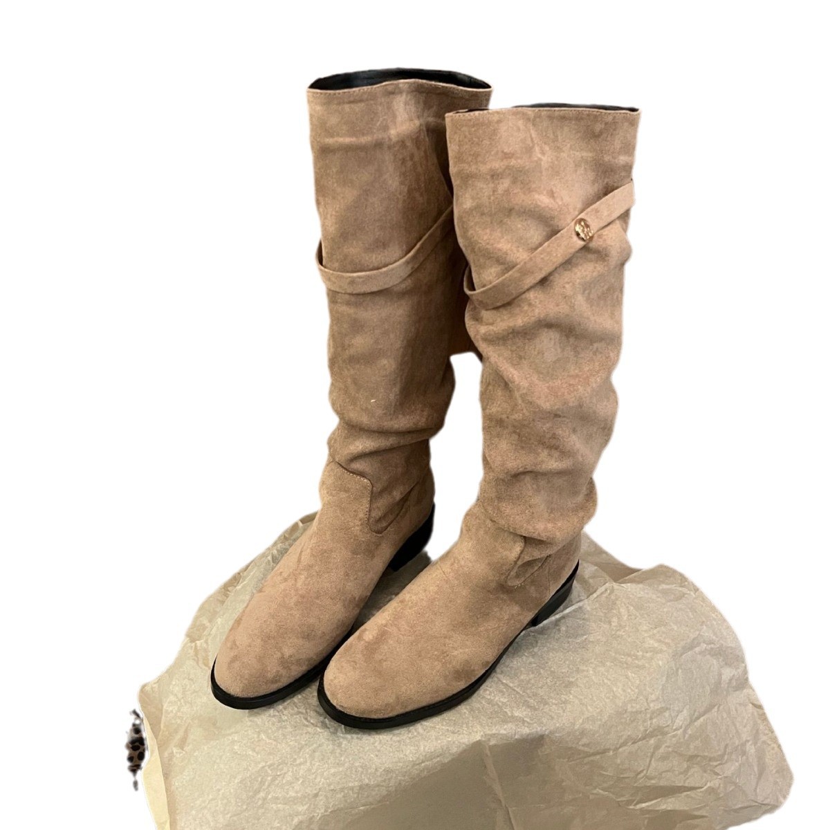 ShoeVault 2024 Chunky Heel Retro Fleece-Lined Coffee Color Riding French Style Slim Bare Autumn Winter Women's Over-the-Knee Boots_voghion.com