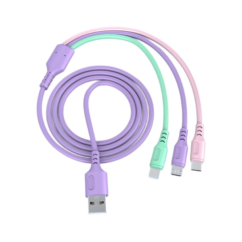Tres-en-un cable de carga rápido del silicón líquido del cable de datos para Apple Android TYPE-C uno-a-tres cable de carga del teléfono móvil