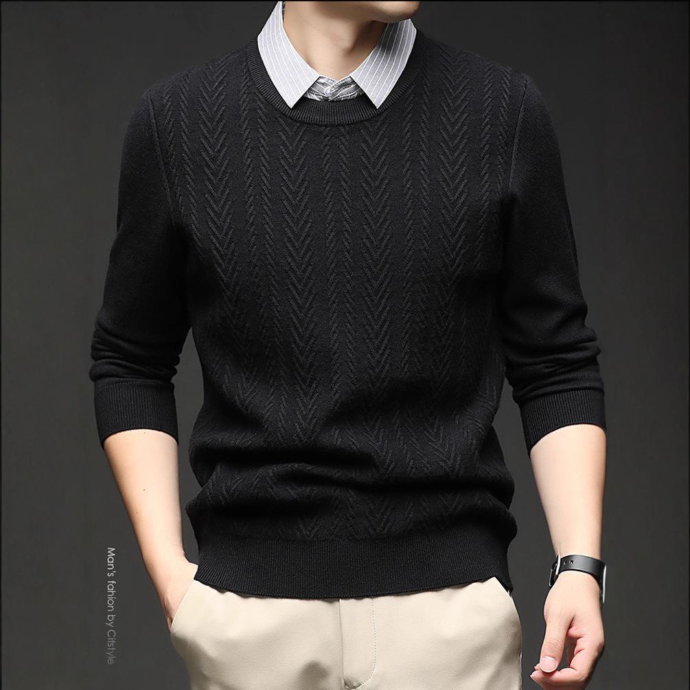 Jacquard de color sólido nuevo hombre falso dos piezas de camisa de punto de negocios solapa de moda camisa de punto de color sólido suéter de cuello