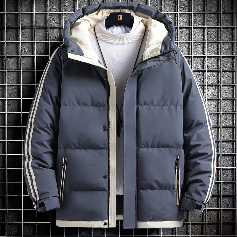 Herrenbekleidung Herren Baumwollmantel zwei Streifen lässig Trend warme Jacke Baumwolljacke 2024 neue dicke Winterjacke aus Seide und Baumwolle_voghion.com