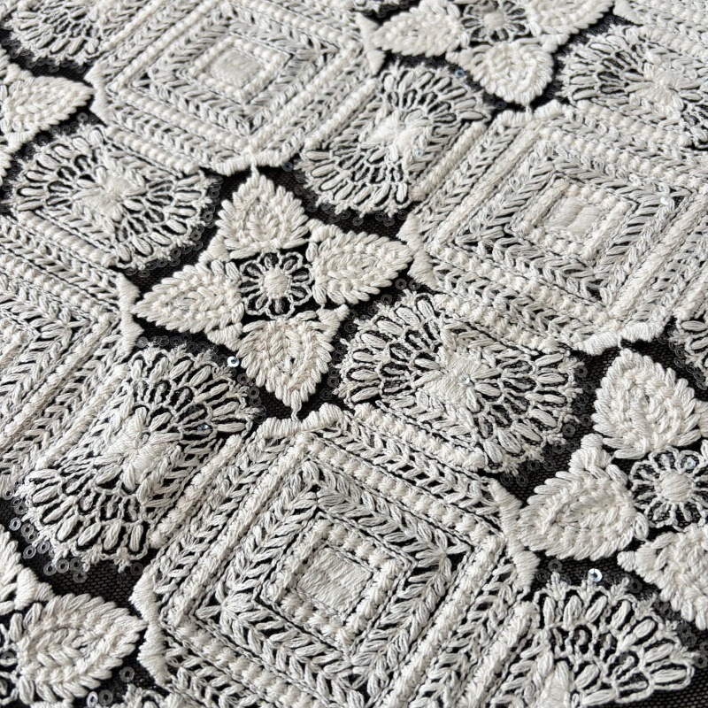 Nylon Mesh Fabric with Cotton Thread and Sequin Embroidery, Heavy Embroidery Fabric for Dresses, Vests, Jackets, Camisoles, and Gown Materials Nylon Mesh Fabric with Cotton Thread and Sequin Embroidery, Heavy Embroidery Fabric for Dresses, Vests, Jackets, Camisoles, and Gown Materials
