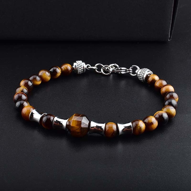 Stainless steel multi-sided 6mm Tiger Eye bracelet European and American domineering men's jewelry bracelet wholesale