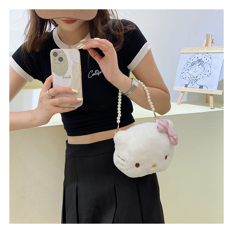 2022 New plush doll, cute Maneki Neko crossbody bag for girls, children's cartoon parent-child women's bag undefined