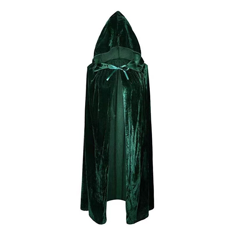 ハロウィーンマント黒成人マント吸血鬼服装呪術師悪魔死神帽子付き金ベルベットマント赤|undefined