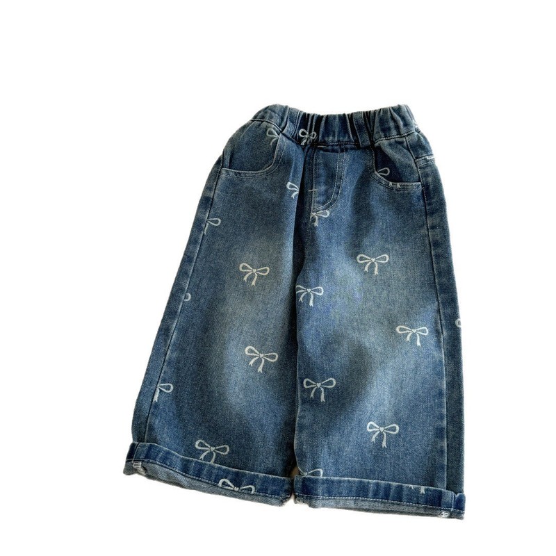 クリームパンツ秋の女の赤ちゃんジーンズ2025秋の新しい子供用ワイドレッグパンツ春と秋の子供服ファッショナブル|undefined