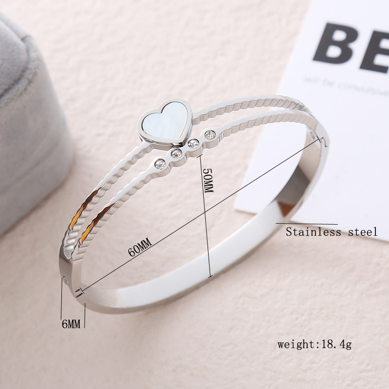 Bangle Classification 1 Piece Quantity Casual Simple Style Heart Shape Stainless Steel Plating Inlay Rhinestones Shell Bangle