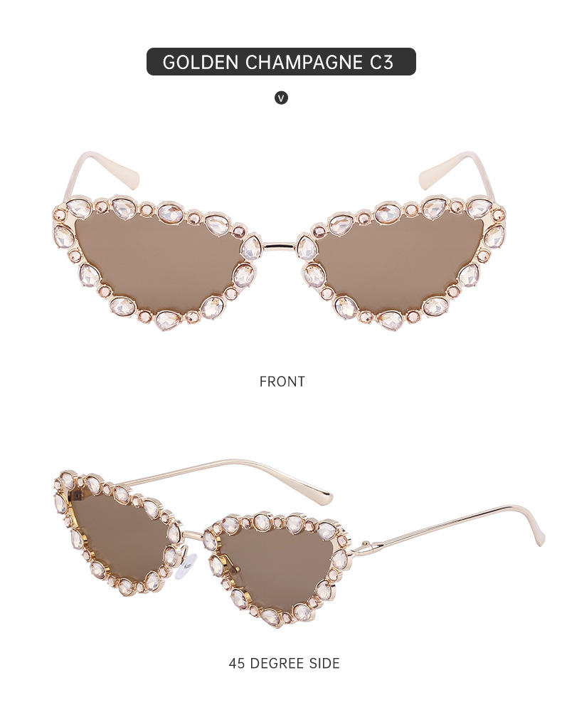 Diamond Design Casual Style Casual Solid Color PC UV400 Protection Cat Eye Diamond Full Frame Women's Sunglasses