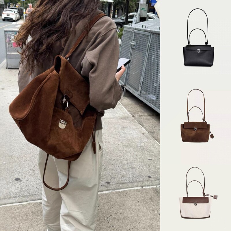 Korean ribbonb new mini retro shoulder bag with metal clasp, suede crossbody handbag for women, cross-border Korean ribbonb new mini retro shoulder bag with metal clasp, suede crossbody handbag for women, cross-border