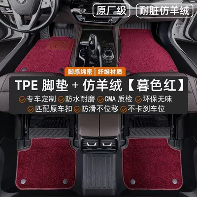 Car Floor Mats, Modelə uyğun ayaqaltı - qiyuan-q05-23-25-models-double-layer-new-style-covered-threshold-tpe-foot-pads-burgundy-imitation-cashmere