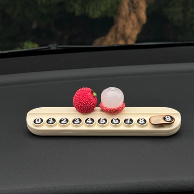 Fruit-Scented Number Plate for Good Luck, Temporary Parking Sign, Car Interior Decoration, Realistic Fruit Ornament (Nömrəli dayanma kartı) - pair-of-lychees-white-aromatherapy-stop-sign