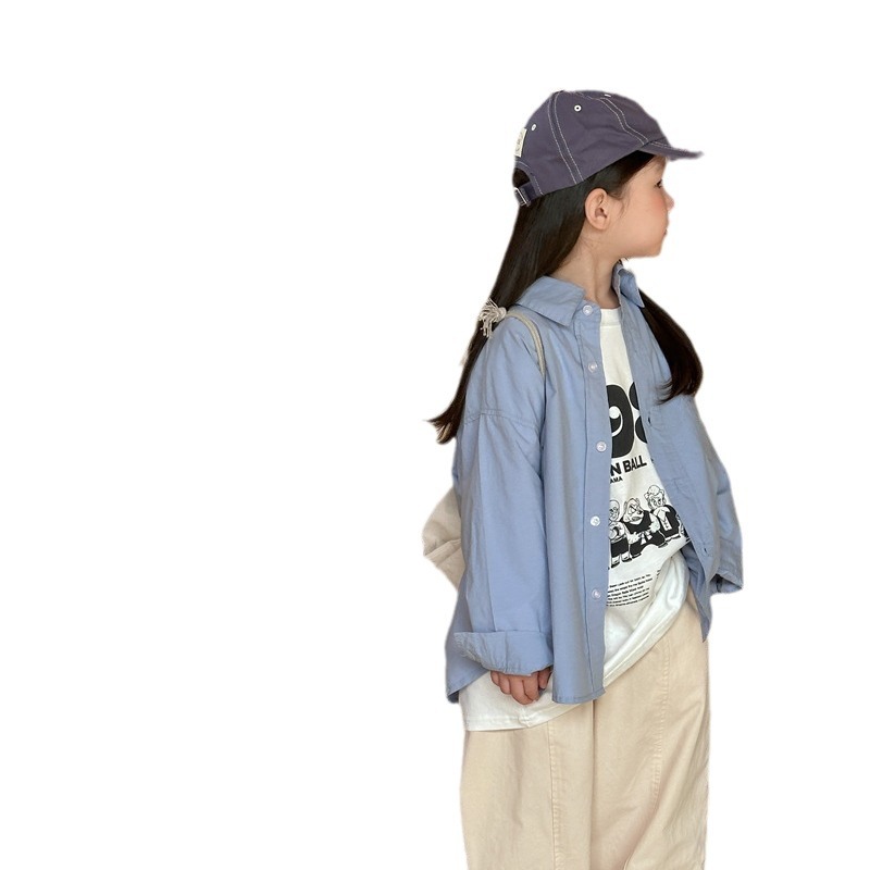 Camisa DE LOS NIÑOS 2024 primavera nuevos niños y niñas camisa de solapa de color sólido bebé lavado algodón camisa casual