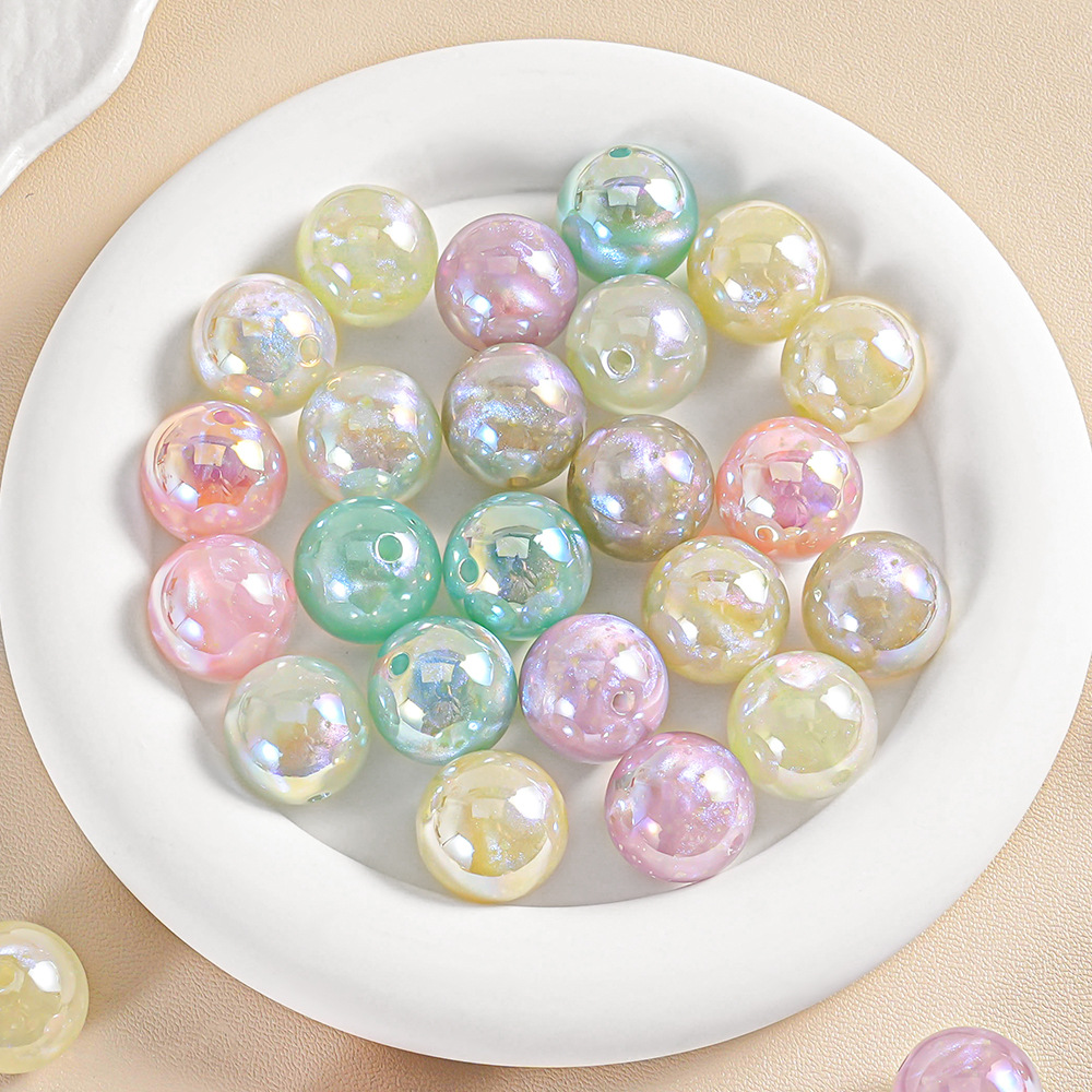 【20-30 piezas】Cuentas redondas luminosas, materiales para accesorios de bricolaje, brillantina fina galvanizada, imitación de perla, pulsera, cadena para teléfono