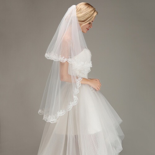  New Simple Wedding Veil White Short Lace Veil Ivory Cross-Border Bridal Headwear