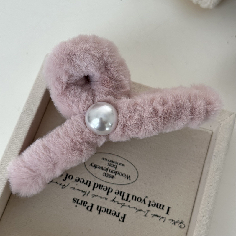 Herbst und Winter Plüsch Haarnadel Kopfschmuck weibliche Perle Haarspange Hinterkopf Haarspange große Haifisch-Clip Subnetz rot Hochsteckfrisur Haar Haarnadel_voghion.com