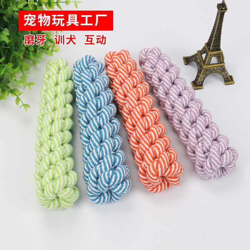 Cuerda de algodón para mascotas mordedura de juguete fábrica tejida torcedura palo de maíz molar perro de juguete para mascotas suministros al por mayor